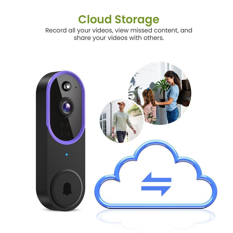 Wireless Video Doorbell Camera, Smart Security Doorbell Camera, 1080P, AI Human Detection , Night Vision, Instant Alert, Two Way Audio, 2.4G Wifi Only, Simple Installation and Rechargeable Battery, Cloud Storage, Wifi Camera