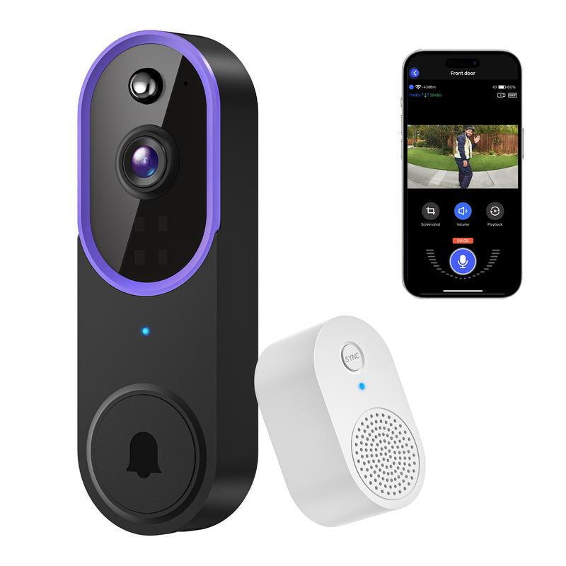 Wireless Video Doorbell Camera, Smart Security Doorbell Camera, 1080P, AI Human Detection , Night Vision, Instant Alert, Two Way Audio, 2.4G Wifi Only, Simple Installation and Rechargeable Battery, Cloud Storage, Wifi Camera